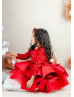 Red Sequins Satin Christmas Party Flower Girl Dress